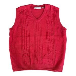 Oscar de la Renta Cable Knit V Neck Sweater Vest Men XXL Red Preppy Professional